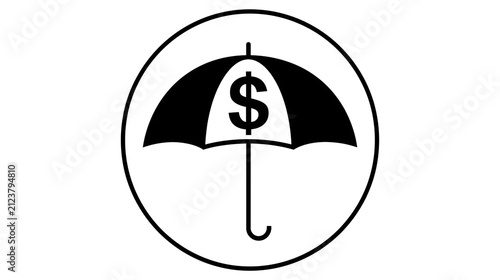 Black dollar sign umbrella symbol, isolated on transparent background