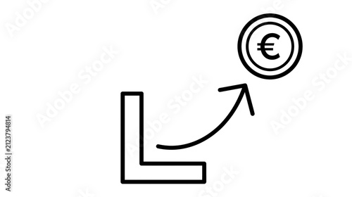 Abstract line art graph showing upward trend towards euro coin, isolated on transparent background