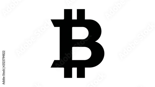Bold black Bitcoin symbol, isolated on transparent background