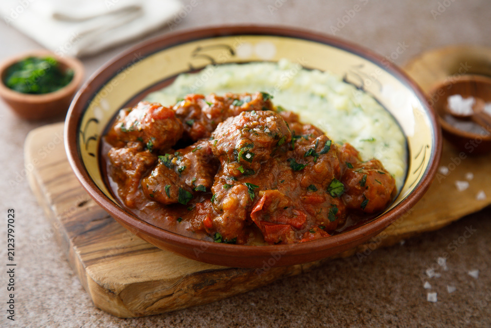 Fototapeta premium Beef ragout with mashed potato