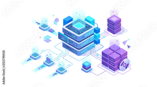 Isometric Data Processing and Cloud Computing Concept