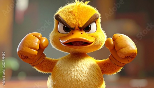 Angry 3D Duckling Wearing Boxing Gloves