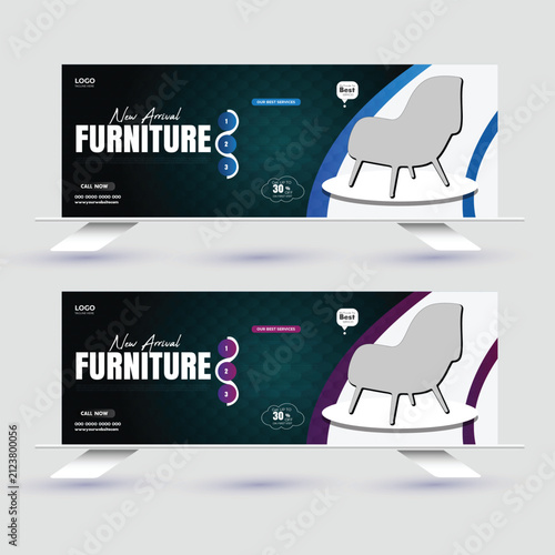 Modern Furniture Sale Social Media Banner Template with Luxury Chair