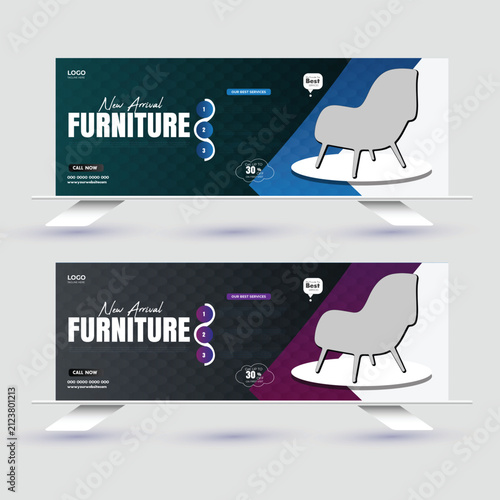 Modern Furniture Sale Social Media Banner Template with Luxury Chair