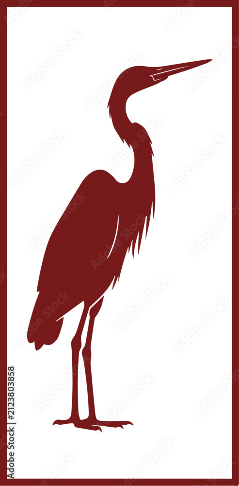 Obraz premium Red Crane Heron Bird Standing In Frame Vector Graphic Design
