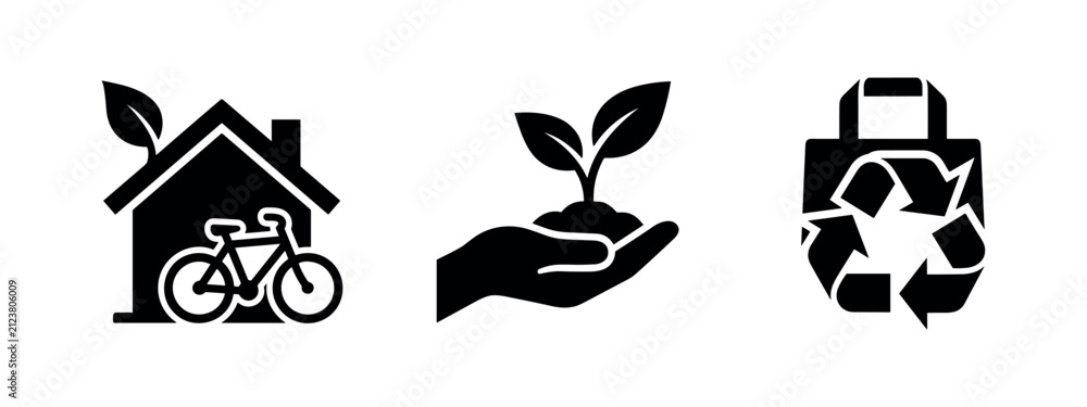 Fototapeta premium Eco-Friendly Living Icons - Sustainable Home, Nature, and Shopping