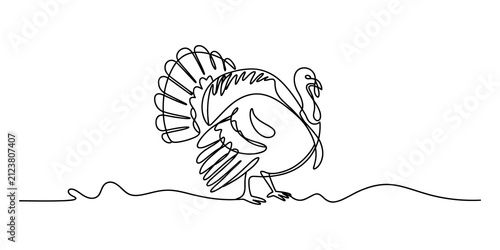 Continuous single line drawing of a turkey bird standing