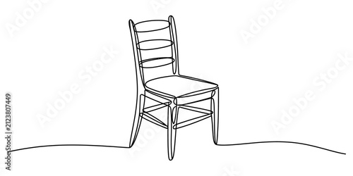 Continuous single line drawing of a simple wooden chair
