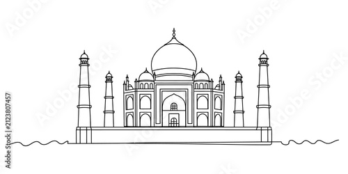 Fotografie Simple line drawing illustration of the taj mahal monument in india