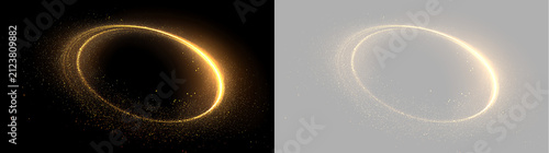 Foto Glowing golden oval light ring on transparent and black background