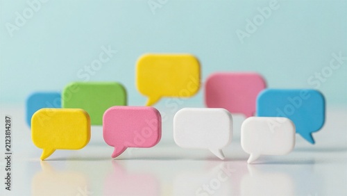 Colorful speech bubble icons symbolize user comments, feedback, and social media interaction on digital platforms.