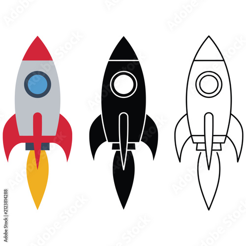 色、シルエット、輪郭スタイルの 3 つのロケットのセット