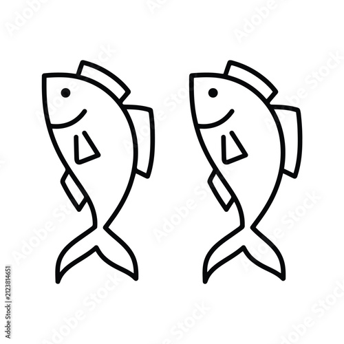 2 匹の同じ魚のシンプルな白黒の線
