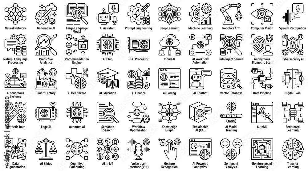 Obraz premium AI Machine Learning Icon Pack