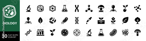 Biology Science and Microbiology Research Flat Glyph Icon Set