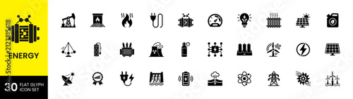 Energy Power and Electrical Technology Flat Glyph Icon Set
