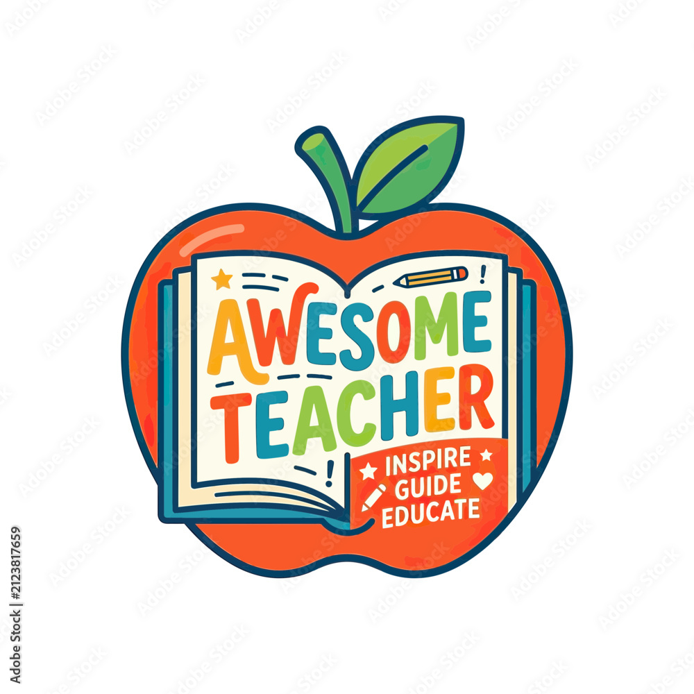 Obraz premium Awesome Teacher Open Book Apple Illustration