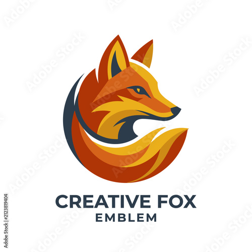 A stylized graphic illustration of a fox head forming a circular emblem