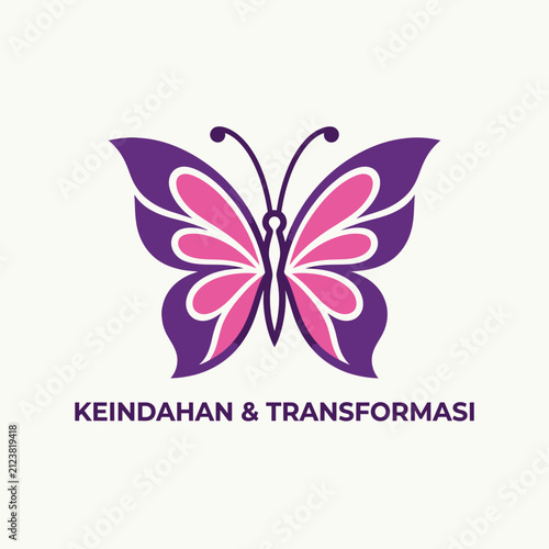 A stylized graphic illustration of a colorful butterfly on a plain background