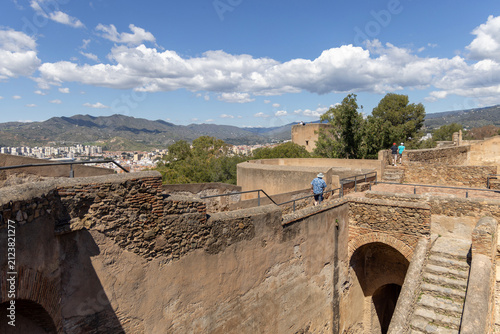 Ruins of Moorish Gibralfaro Castle, located on hill above fortress Alcazaba, Malaga, Spain, Andalusia