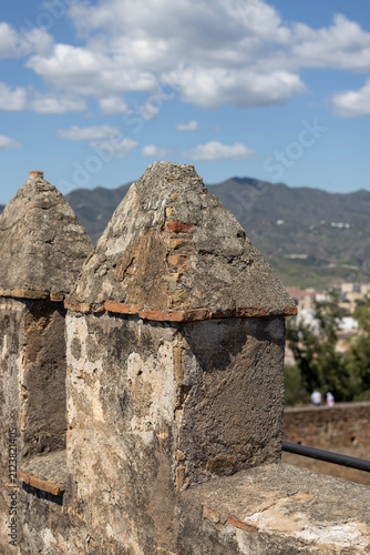Ruins of Moorish Gibralfaro Castle, located on hill above fortress Alcazaba, Malaga, Spain, Andalusia