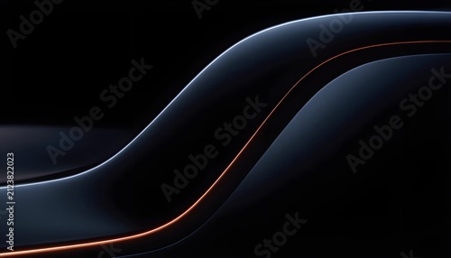 Abstract modern dark minimalist curved surface with glowing orange and blue rim light reflections, sleek elegant luxury tech presentation backdrop graphic design asset, Generative AI