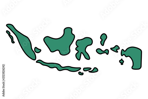 A simplified, stylized 2D vector graphic representation of the map of Indonesia set against a plain white background.