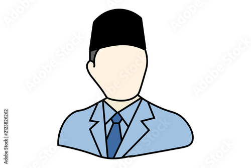 A 2D vector cartoon illustration depicting a faceless male avatar or bust against a plain white background.
