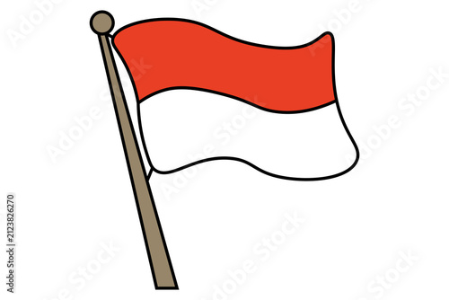 A simple 2D cartoon illustration of a red and white bicolour flag attached to a flagpole, isolated on a plain white background.
