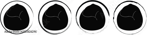Four circular featuring a black silhouette of a rounded bean bag chair, set against a white background, with varying brush, stroke borders