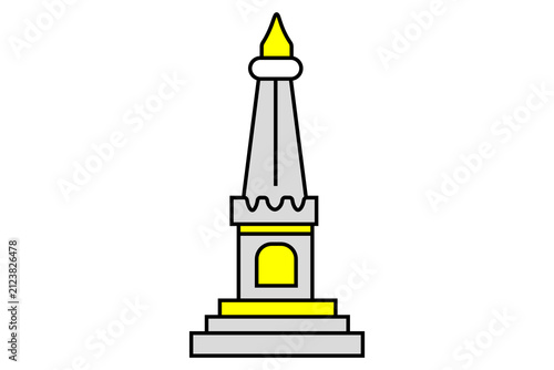 A simple 2D vector cartoon illustration depicting the Tugu Yogyakarta monument , set against a plain white background.