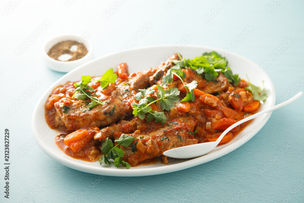Fototapeta premium Rabbit ragout with vegetables