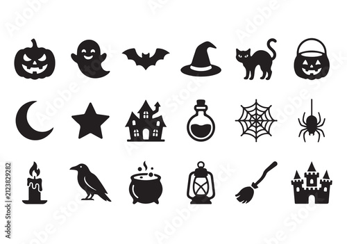 Premium Halloween Solid Black Silhouette Icon Pack Collection.