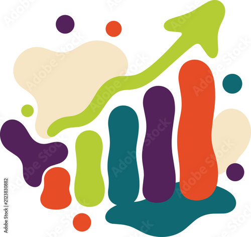 Bar Chart Rising Arrow Data Growth Abstract Organic Blob Shape Business Analytics Performance Report Flat Design Illustration Vector Icon Minimal Style Modern Bold Colorful