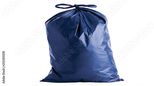Foto Full dark blue garbage bag tied with string, isolated on transparent background