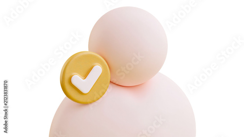 3D abstract human figure with yellow checkmark icon, isolated on transparent background