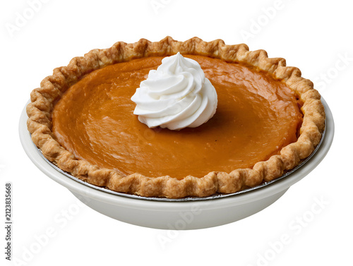 Pumpkin pie topped with whipped cream isolated on transparent or white background, png