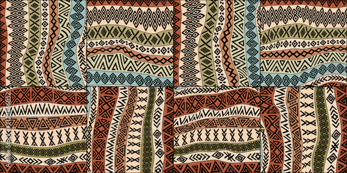 Bild auf Leinwand Seamless ethnic pattern, geometric hand-made ornament, ethnic background, vector