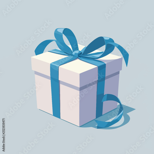Elegant White Gift Box with Blue Ribbon and Bow for Special Occasion.