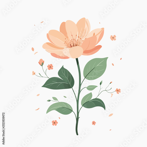Elegant Watercolor Flower Illustration with Green Leaves.
