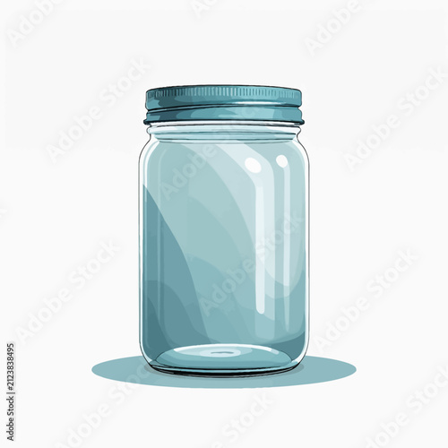 Empty Glass Jar with Metal Lid on White Background.