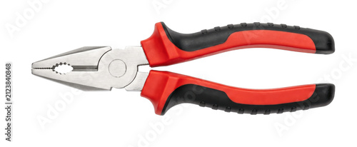 Foto Professional combination pliers with red and black ergonomic handles