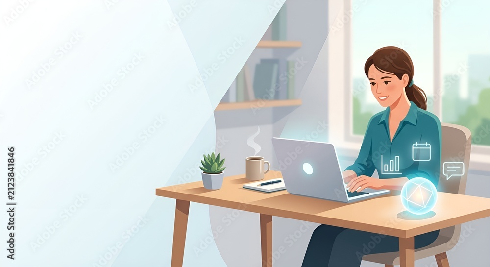 Fototapeta premium Modern Minimal Home Office Workspace with Laptop and Coffee