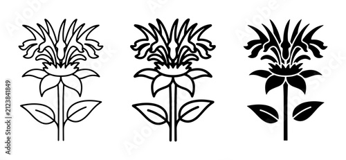 Monarda Flower Icons, Botanical Line Art, Floral Vector Graphics