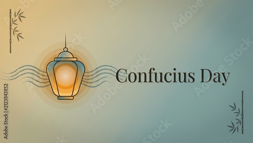 Confucius Day Celebration Banner with Lantern and Bamboo Design