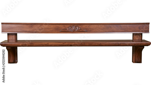 Bild auf Leinwand Ornate carved wooden shelf with decorative floral motif, isolated on transparent