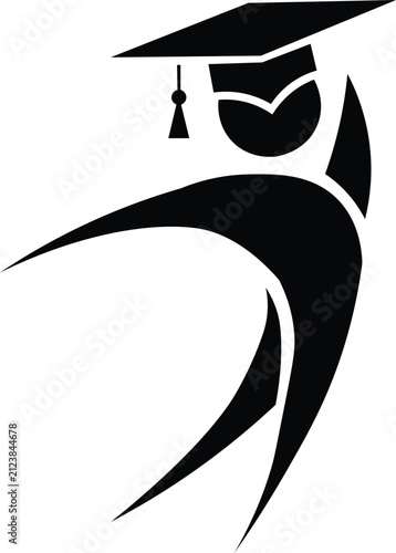 Graduation Student Logo Vector  Graduate Success Icon  Academic Education Black Silhouette Illustration