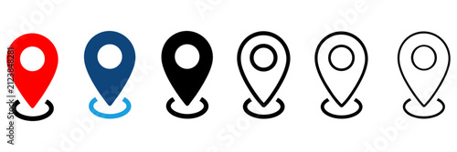 Location pin icon. Map pointer symbol. GPS location sign. Simple pictogram for address, navigation, destination, travel, and local map interface design.
