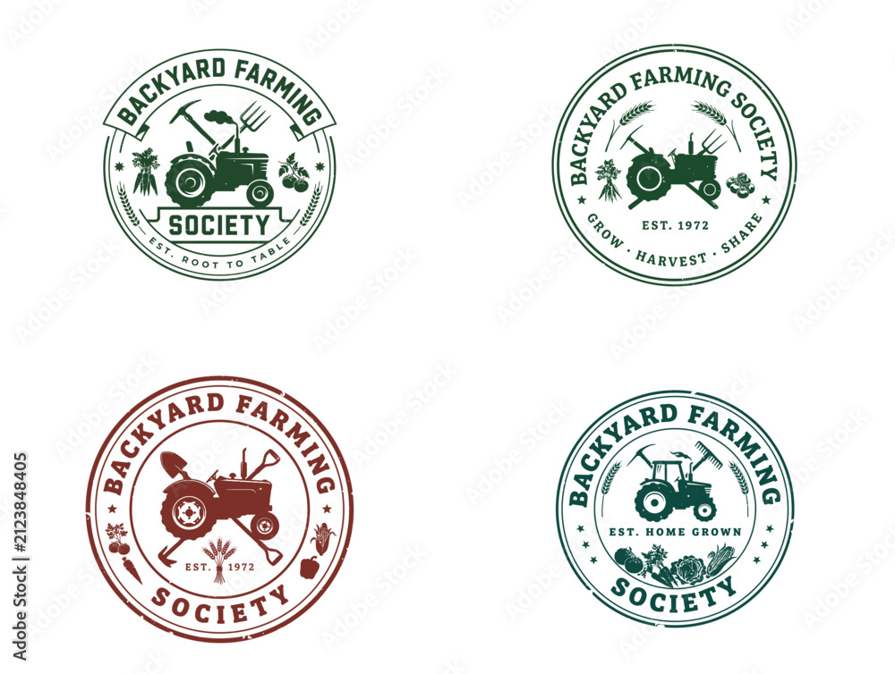 Fototapeta premium Backyard farming logo set. Vintage agricultural badge collection.