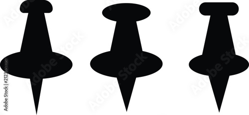 Pushpin Icons Set Flat Silhouette for Office Map Navigation UI